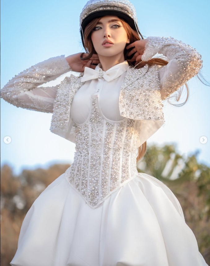 White bridal couture with pearl texture