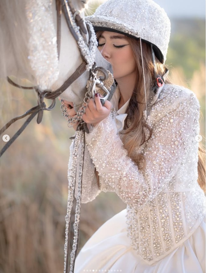 Bridal couture with horse editorial styling